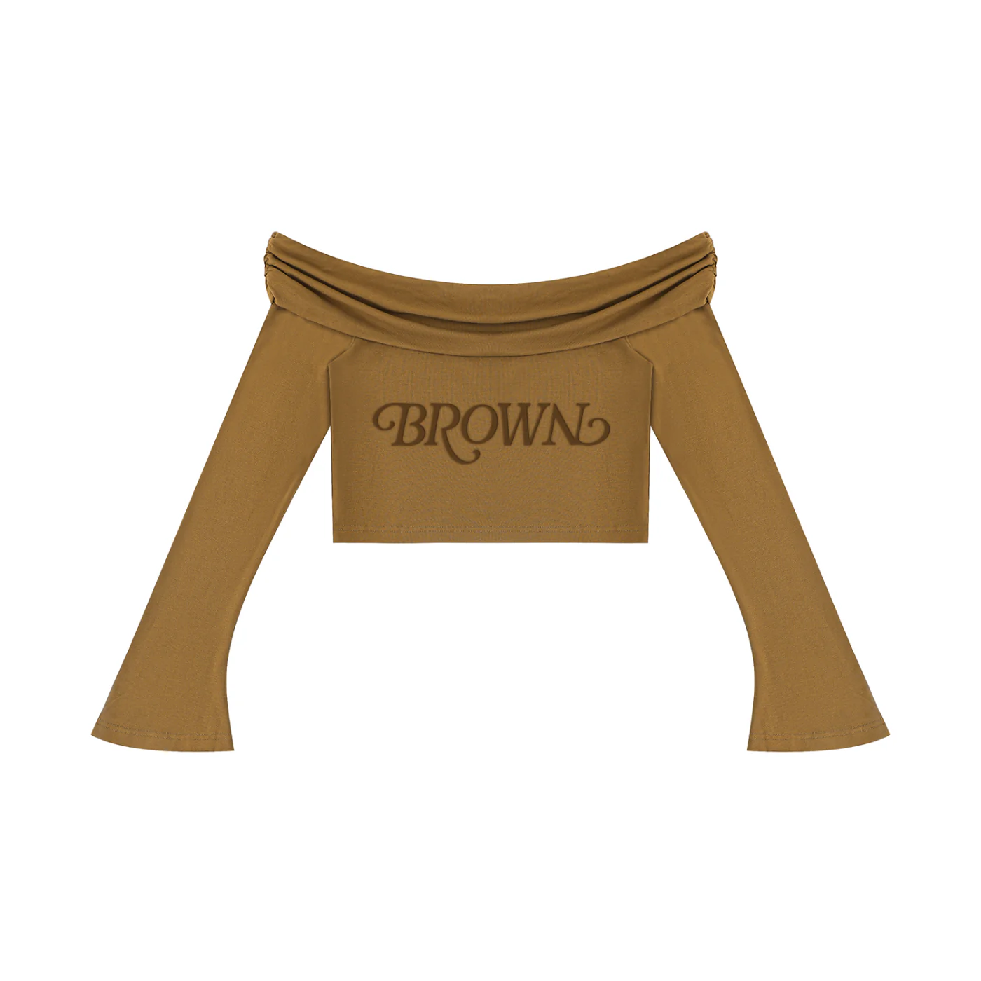 BROWN ALBUM Women's Off-the-Shoulder Bell Sleeve Crop T-Shirt