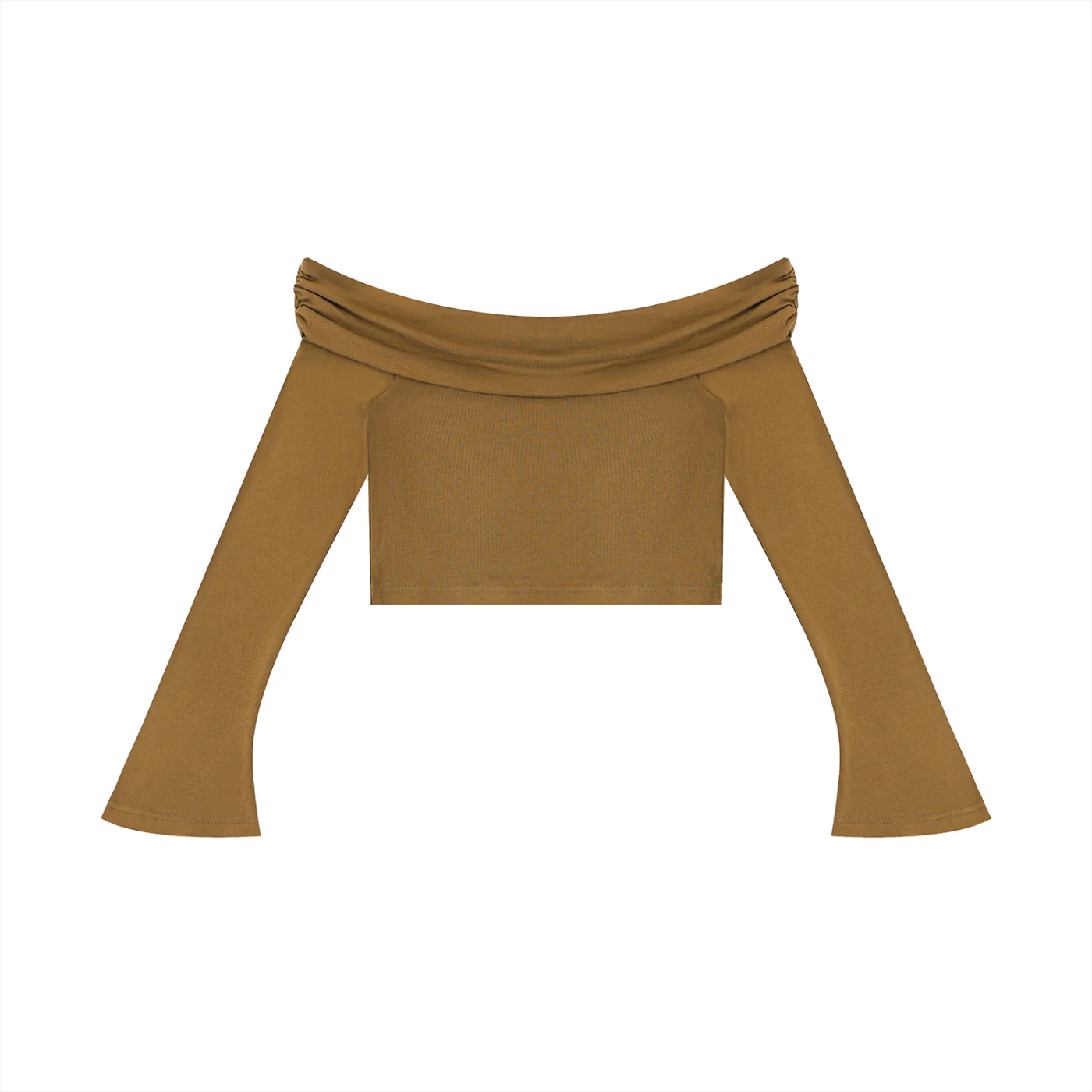 BROWN ALBUM Women's Off-the-Shoulder Bell Sleeve Crop T-Shirt - Image 2