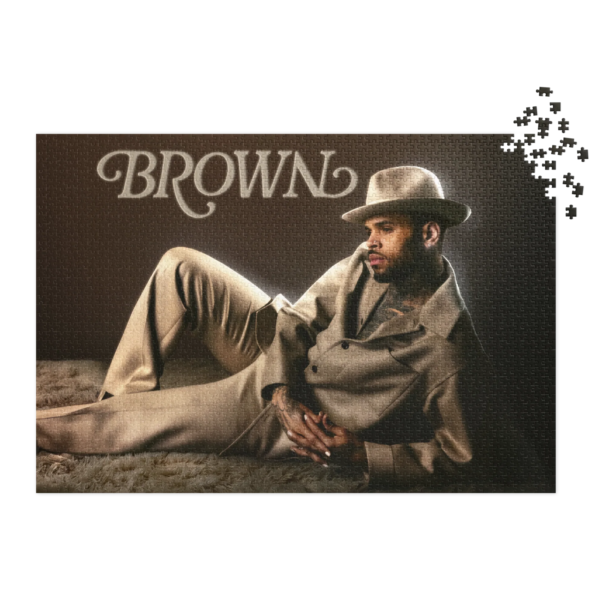 BROWN PUZZLE JIGSAW PUZZLE WITH TIN