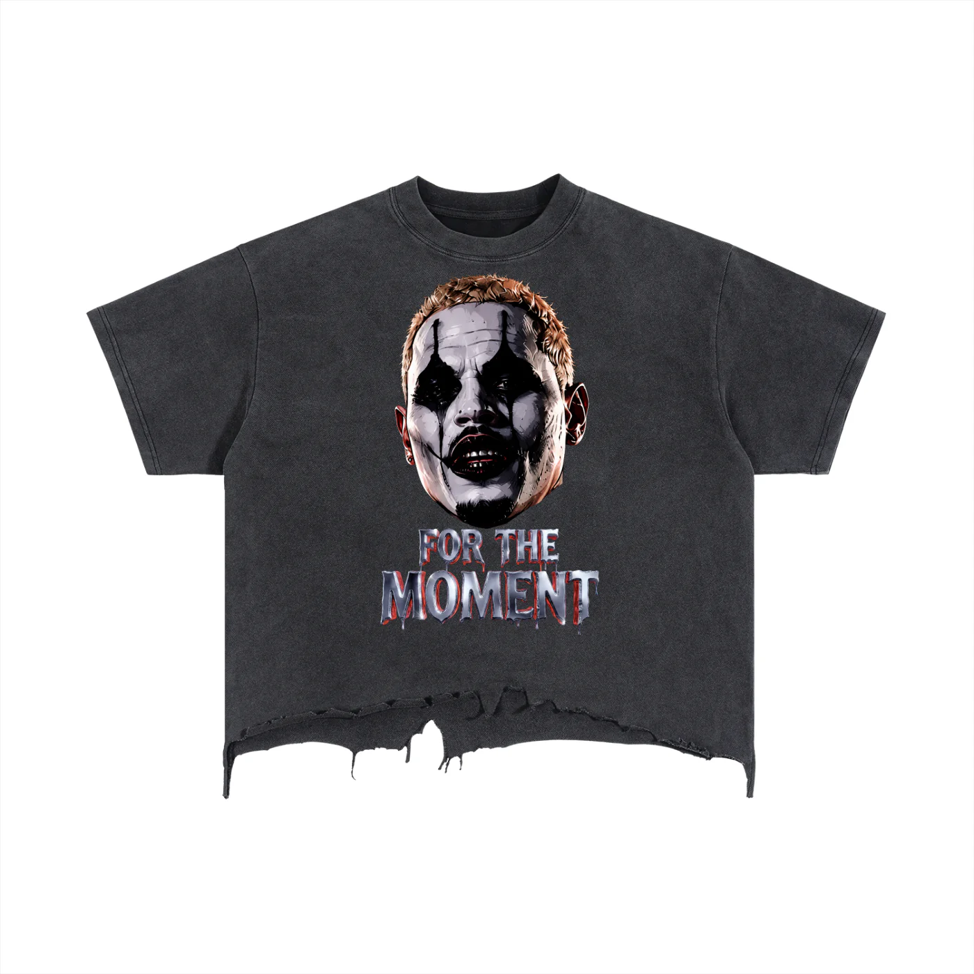 FOR THE MOMENT BIG HEAD Vintage Wash Boxy Distressed Hem T-Shirt