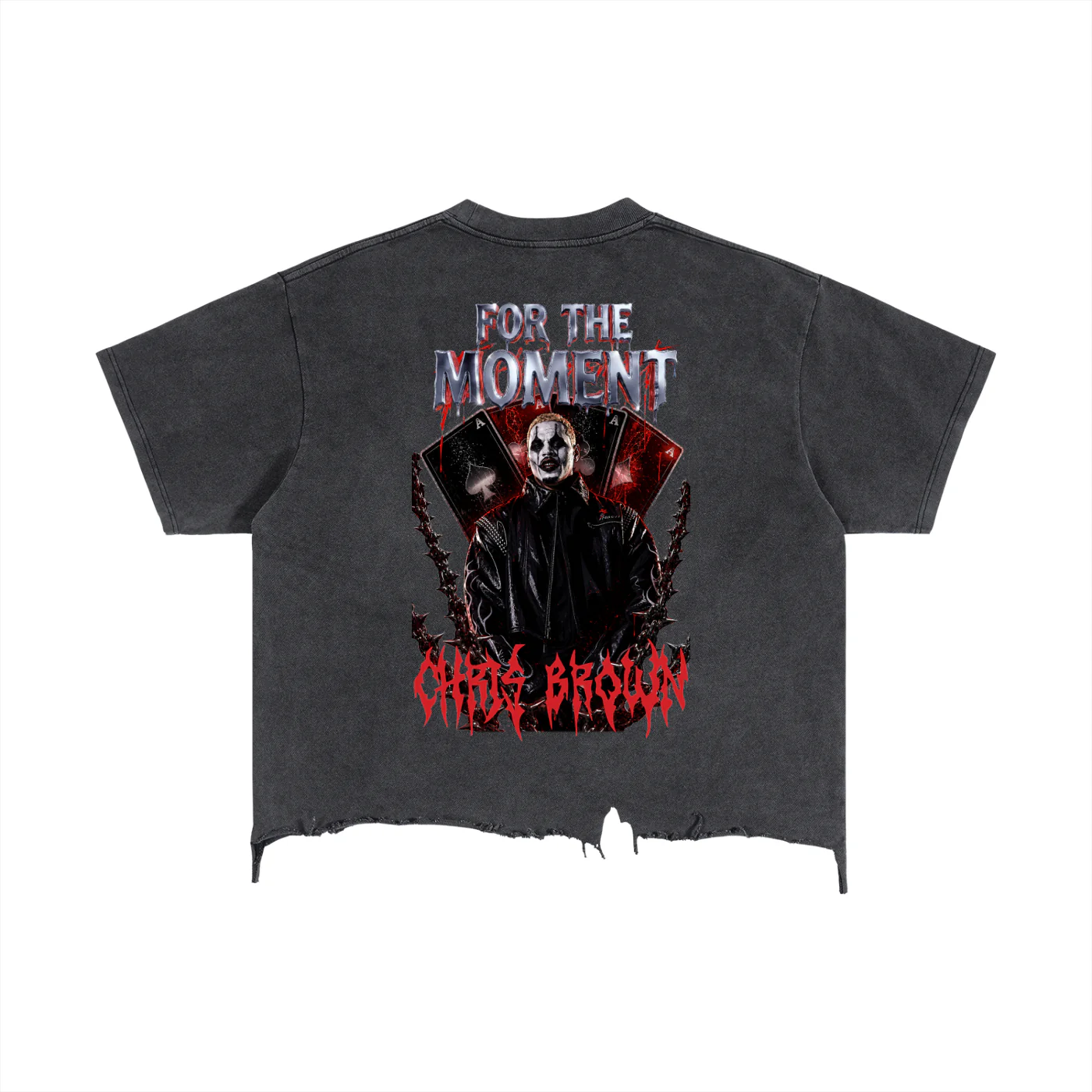 FOR THE MOMENT BIG HEAD Vintage Wash Boxy Distressed Hem T-Shirt - Image 2