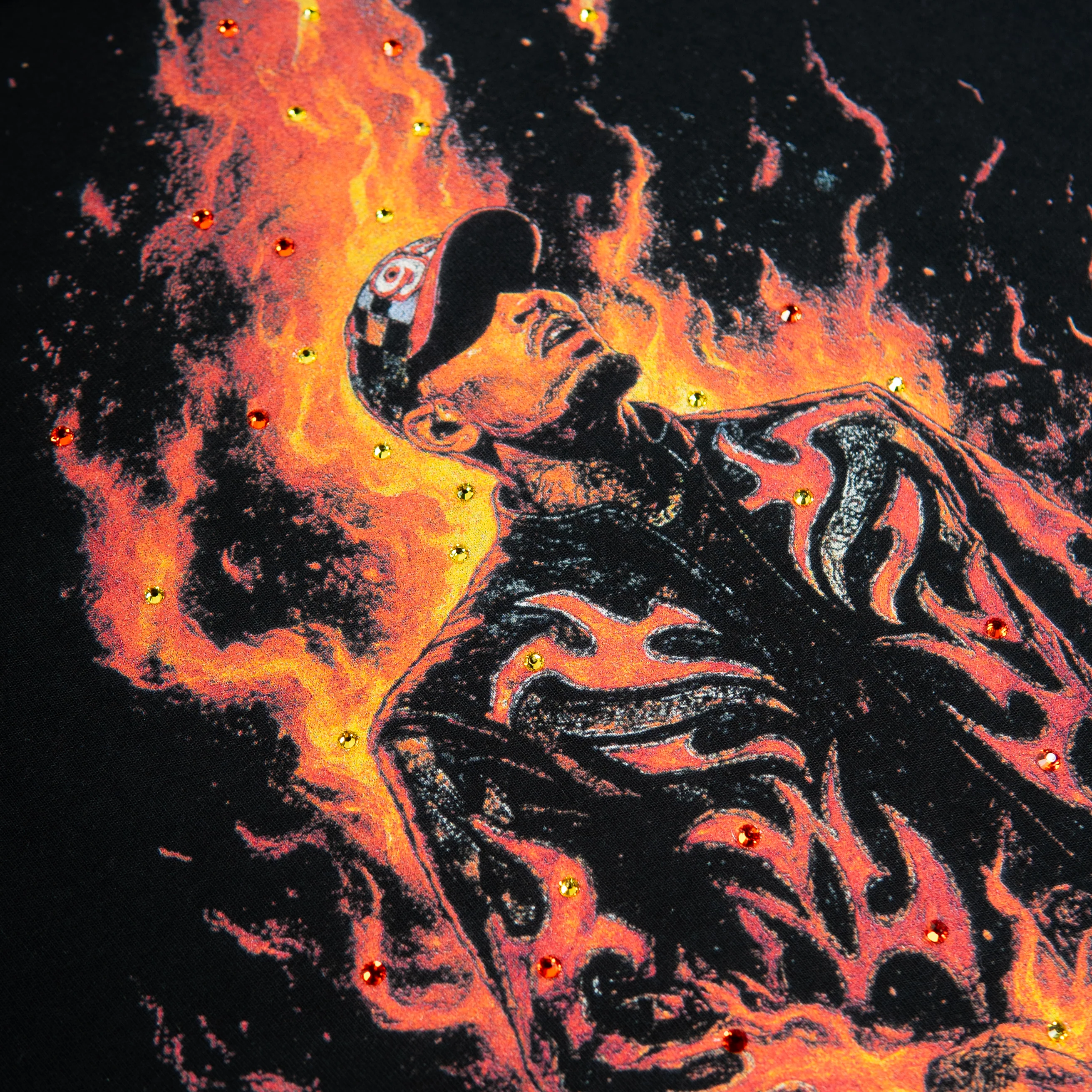 PREMIUM RHINESTONE BREEZY BOWL FLAME S/S CROPPED MEN'S T-SHIRT - Image 2