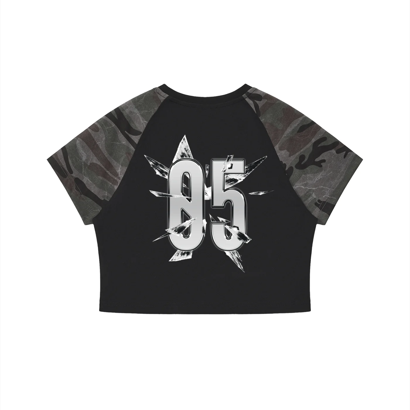 TEAM BREEZY DRIFT Women’s Gray Camo Raglan Crop T-Shirt - Image 2
