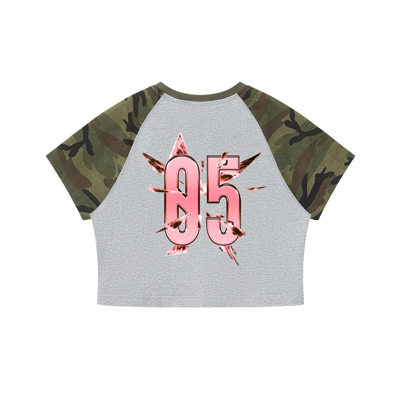 TEAM BREEZY DRIFT Women’s Green Camo Raglan Crop T-Shirt - Image 2
